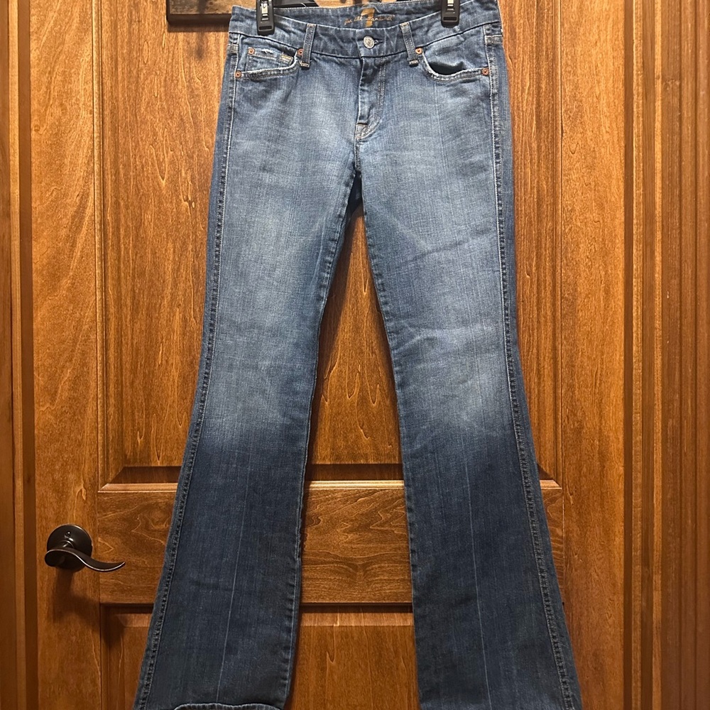 7 For All Mankind Faded Medium Blue Flare Jeans